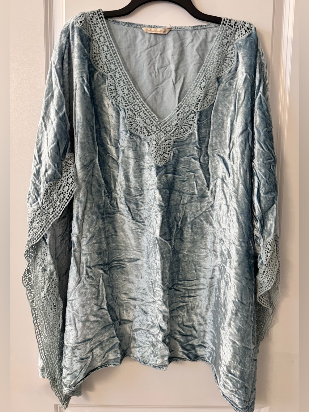 #z186 Soft Surroundings Iris Crushed Velvet Kaftan Poncho Tunic Top Crochet Lace - Picture 1 of 7